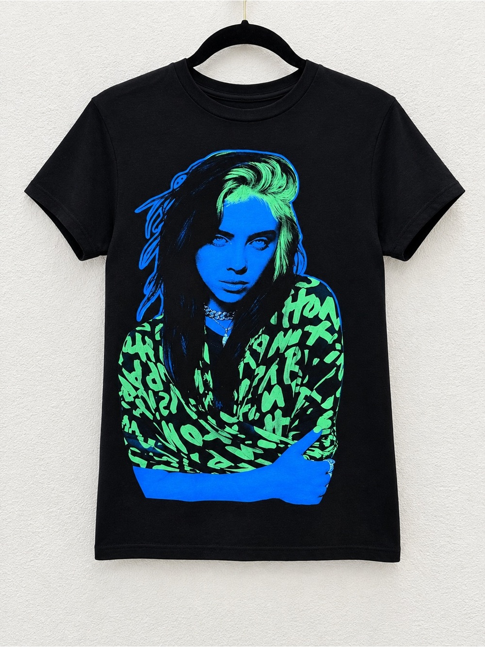 Billie Eilish 2021 Neon Portrait Short Sleeve Graphic T Shirt Sz(S)